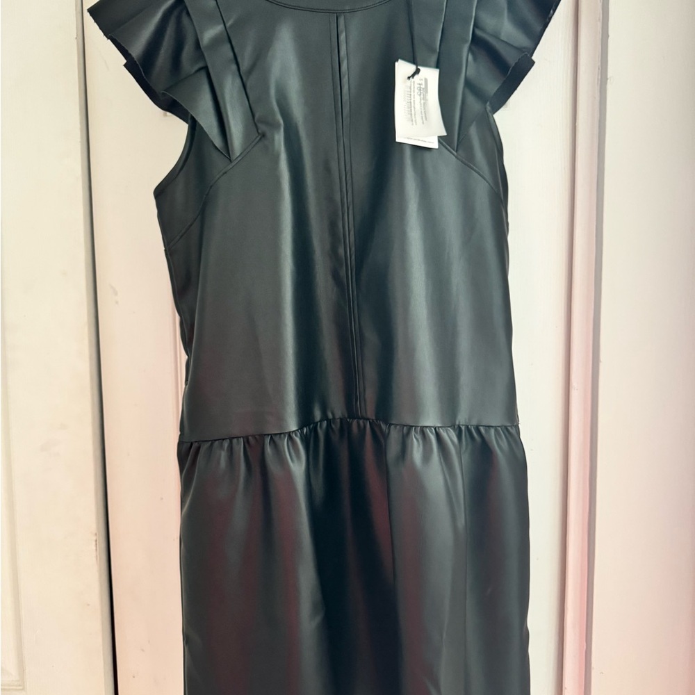Melissa Nepton Black Ruffle Sleeve Mini leather Dress